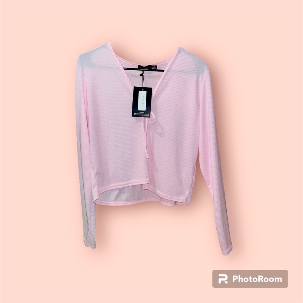 PrettyLittleThing thin baby pink cardigan with ties size US 12 UK 16